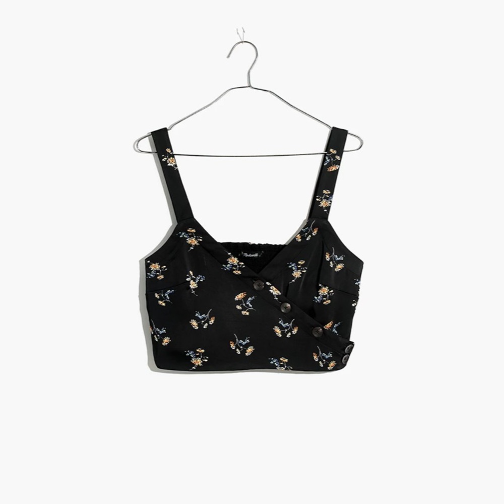 Button-Wrap Crop Tank in Marseille Daisies